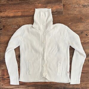 Vintage Jackpot by Carli Gry Knit Cardigan Sweater Turtleneck White Women’s Med